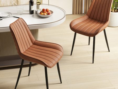 Faux-Leather Fabric Dining Chair Set of 2 with Metal Legs and Padded Seat-Brown Online