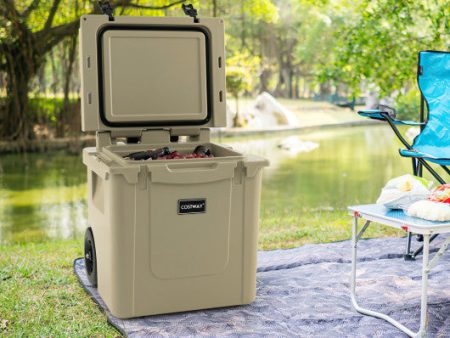 45 Quart Cooler Towable Ice Chest-Brown Discount