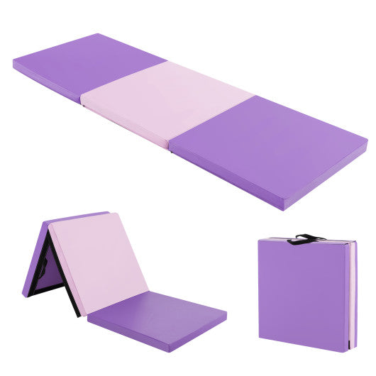 6 x 2 FT Tri-Fold Gym Mat with Handles and Removable Zippered Cover-Pink & Purple For Discount