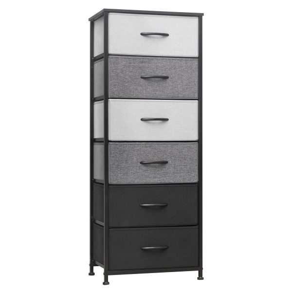 18  Gray and Black Steel and Fabric Six Drawer Chest Online now