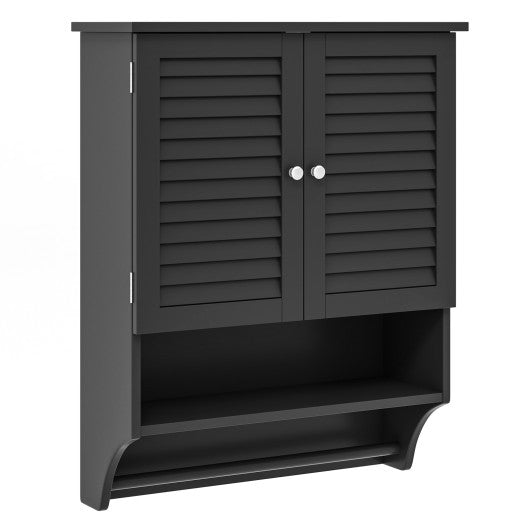 2-Doors Bathroom Wall-Mounted Medicine Cabinet with Towel Bar-Black Sale