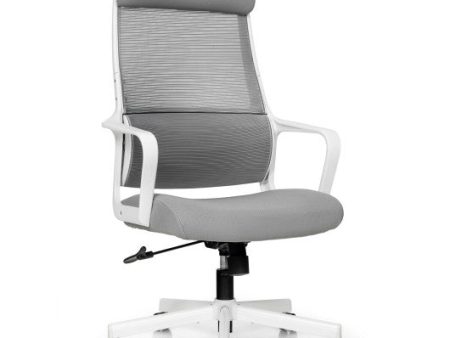 Adjustable Mesh Office Chair with Heating Support Headrest-Gray Online Sale