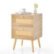 Rattan Nightstand Boho Accent Bedside Table with 2 Storage Drawers-Natural For Discount