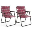 2 Pieces Folding Beach Chair Camping Lawn Webbing Chair-Red For Discount