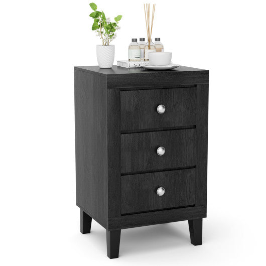 Modern Nightstand with 3 Drawers for Bedroom Living Room-Black Supply