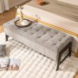 Modern Chenille Storage Bench with Solid Rubber Wood Legs-Gray For Discount