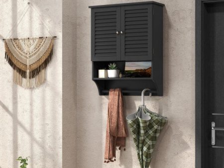 2-Doors Bathroom Wall-Mounted Medicine Cabinet with Towel Bar-Black Sale