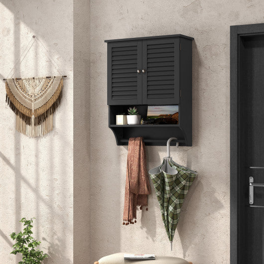 2-Doors Bathroom Wall-Mounted Medicine Cabinet with Towel Bar-Black Sale