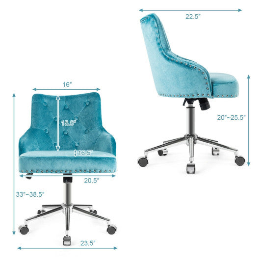 Tufted Upholstered Swivel Computer Desk Chair with Nailed Tri-Turquoise Supply