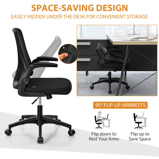 Swivel Mesh Office Chair with Foldable Backrest and Flip-Up Arms-Black Supply