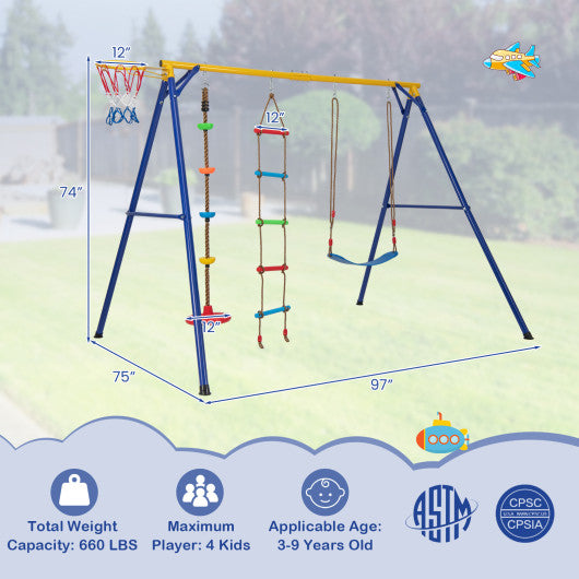 4-in-1 660 lbs Heavy Duty Swing Set for Kids Aged 3-9 Years Old-Yellow Discount