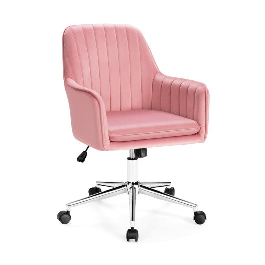 Velvet Accent Office Armchair with Adjustable Swivel and Removable Cushion-Pink Sale