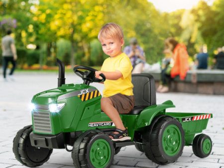 12V Kids Ride On Tractor with Trailer and Remote Control-Dark Green Online now