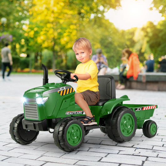 12V Kids Ride On Tractor with Trailer and Remote Control-Dark Green Online now