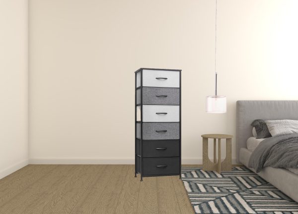 18  Gray and Black Steel and Fabric Six Drawer Chest Online now