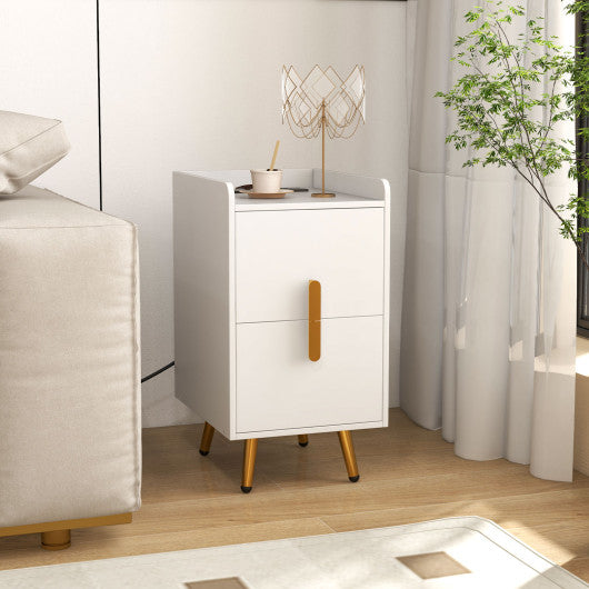 Nightstand Side Tables with 2 Drawers and 2 USB Ports-White Fashion