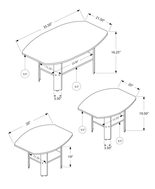 Set of Three 36  Espresso Coffee Table With Three Shelves Sale