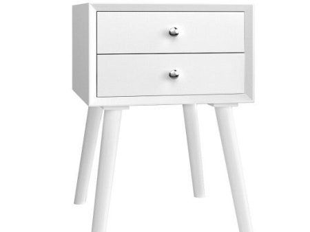 Wooden Nightstand Mid-Century End Side Table with 2 Storage Drawers-White Online