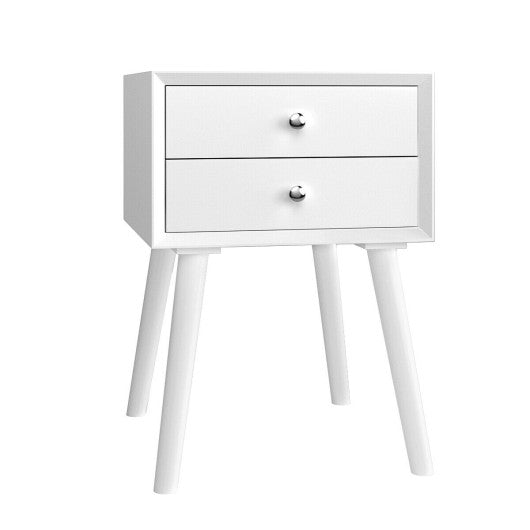 Wooden Nightstand Mid-Century End Side Table with 2 Storage Drawers-White Online