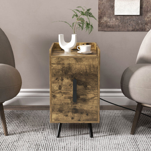 Nightstand Side Tables with 2 Drawers and 2 USB Ports-Rustic Brown Discount