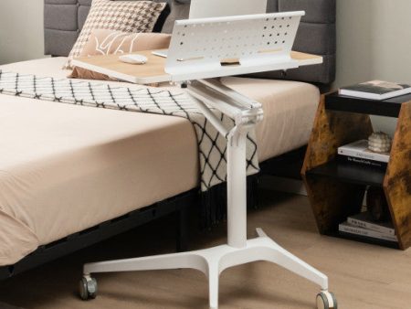 Height Adjustable Mobile Standing Desk with Detachable Holde-Natural Online Sale