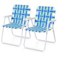 2 Pieces Folding Beach Chair Camping Lawn Webbing Chair-Blue For Discount