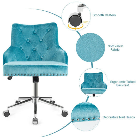 Tufted Upholstered Swivel Computer Desk Chair with Nailed Tri-Turquoise Supply