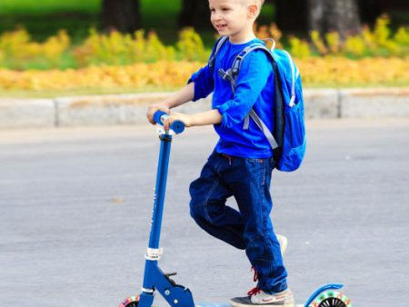 Folding Kick Scooter with 3 Adjustable Heights for Kids-Blue on Sale