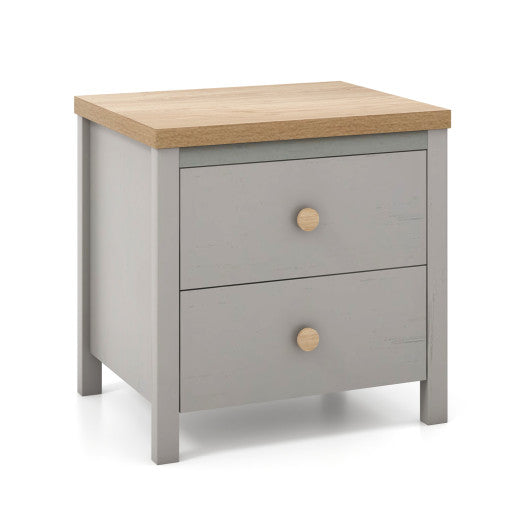 2-Drawer Nightstand with Rubber Wood Legs-Gray Supply