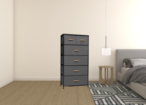 23  Gray and Black Steel and Fabric Six Drawer Chest Hot on Sale