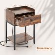 Industrial Bedside Table Nightstand with Charging Station-Rustic Brown on Sale