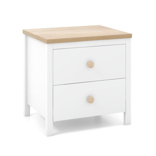 2-Drawer Nightstand with Rubber Wood Legs-White For Discount