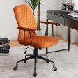 Velvet Home Office Chair with Wooden Armrest Orange For Sale