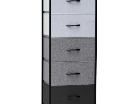 18  Gray and Black Steel and Fabric Five Drawer Chest Hot on Sale