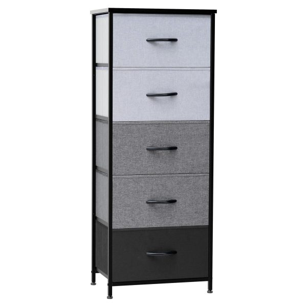 18  Gray and Black Steel and Fabric Five Drawer Chest Hot on Sale