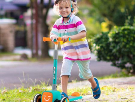 Folding Adjustable Kids Toy Scooter with LED Flashing Wheels Horn 4 Emoji Covers-Green Online