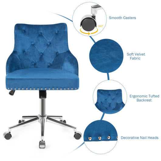 Tufted Upholstered Swivel Computer Desk Chair with Nailed Tri-Blue Cheap