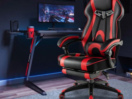 Gaming Chair Racing Style Swivel Chair with Footrest and Adjustable Lumbar Pillow-Red on Sale