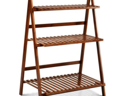 3 Tier Folding Bamboo Flower Shelf -Brown Hot on Sale