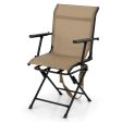 Foldable Swivel Patio Chair with Armrest and Mesh Back-Coffee Fashion