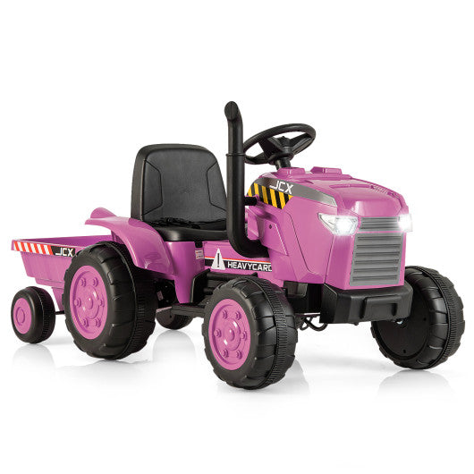 12V Kids Ride On Tractor with Trailer and Remote Control-Pink Cheap