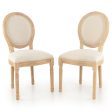 Rubber Wood Kitchen French Dining Chair Set of 2 with Sponge Padding and Round Backrest-Beige Online