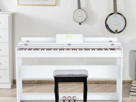 88 Key Full Size Electric Piano Keyboard with Stand 3 Pedals MIDI Function-White Supply