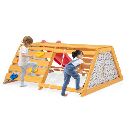 5-in-1 Jungle Gym Wooden Indoor Playground with Slide Rock Climbing Wall Rope Wall Climber Discount