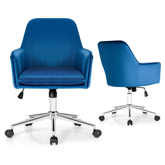 Velvet Accent Office Armchair with Adjustable Swivel and Removable Cushion-Blue Online now