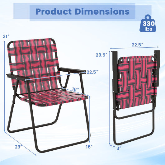 2 Pieces Folding Beach Chair Camping Lawn Webbing Chair-Red For Discount