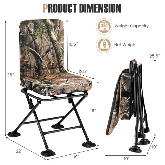 Swivel Folding Chair with Backrest and Padded Cushion-Camouflage Hot on Sale