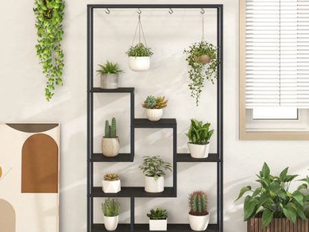 6-Tier Tall Plant Stand 71  Metal Indoor Plant Shelf with 10 Hanging Hooks-Black Fashion