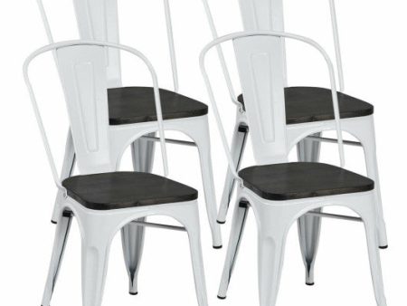 4 Pieces Tolix Style Metal Dining Side Chair Stackable Wood Seat-White Cheap