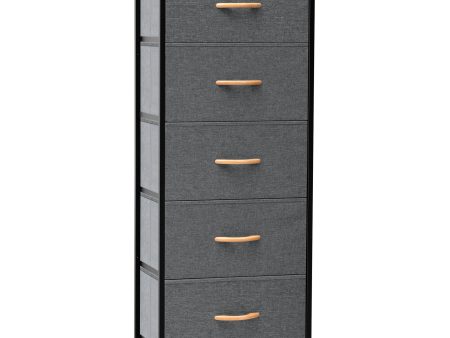 18  Gray and Black Steel and Fabric Five Drawer Chest Online Sale